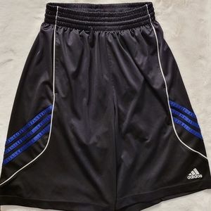 Vintage Adidas Men's Athletic 3-Stripe Satiny Black Shorts with Blue Stripes